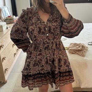 Cleobella Boho Paisley Tiered Mini Dress - Brown